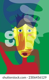 Vector illustration of a stylized man suffocating from harmful fumes and from lack of oxygen