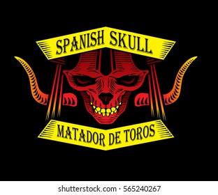 Vector illustration with stylized matador skull and bull's horns