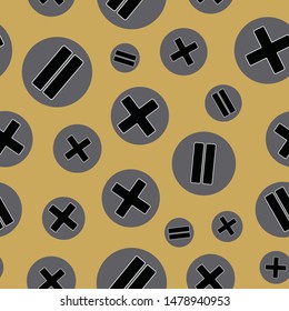 Vector illustration of stylized math symbols on dotted background. Seamless pattern for back to school supplies, textile, gifts, wallpaper and scrapbooking.