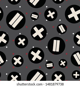 Vector illustration of stylized math symbols on dotted background. Seamless pattern for back to school supplies, textile, gifts, wallpaper and scrapbooking.