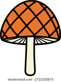 Vektorgrafik des stilisierten Pilzes mit gemusterter Kappe, Zeichentrickskizze für die NaturVektorgrafik des stilisierten Pilzes mit gemusterter Kappe, Zeichentrickskizze für die Natur