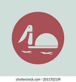 Vector illustration of a stylized pelican on the background of the sun. Logo. Flat design..