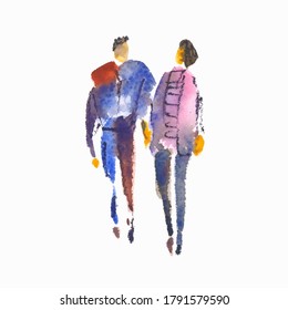 Vector illustration stylized people. Watercolor sketches. Man and woman