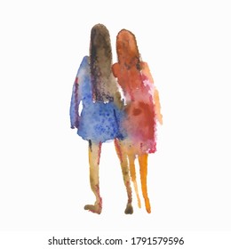 Vector illustration stylized people. Watercolor sketches Two women