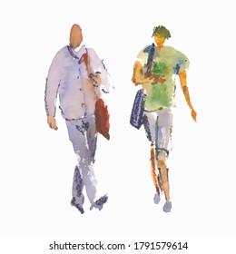 Vector illustration stylized people. Watercolor sketches Two men