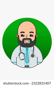Vector illustration of stylized people in a white medical gown on a round green background