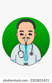 Vector illustration of stylized people in a white medical gown on a round green background