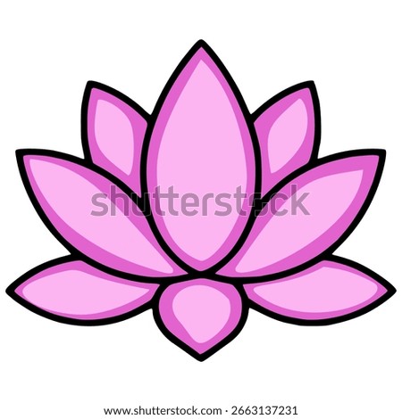 A vector illustration of a stylized pink lotus flower with bold black outlines, showcasing a simplified yet elegant design ideal for various applications.