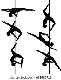 Vector illustration of stylized pole dancers silhouettes in different poses