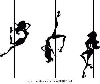 Vector illustration of stylized pole dancers silhouettes in different poses