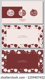Vector illustration. Stylized pomegranate. Cards design set. 