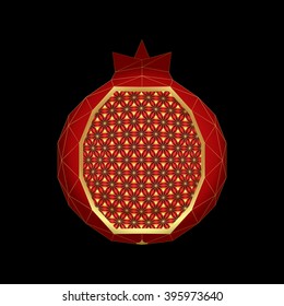 Vector illustration of stylized pomegranate with triangle polygon structure