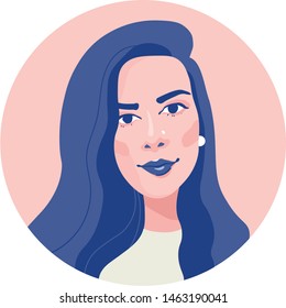 
Vector illustration of a stylized portrait of a girl in a contrasting blue color on a pink background