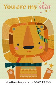 Vector illustration. Stylized portrait of a a little lion.