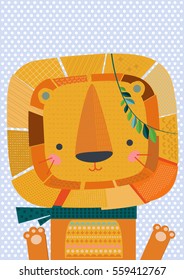 Vector illustration. Stylized portrait of a a little lion.