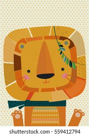 Vector illustration. Stylized portrait of a a little lion.