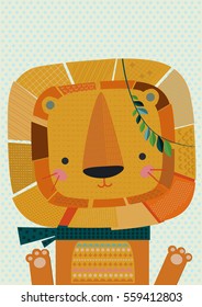Vector illustration. Stylized portrait of a a little lion.