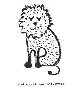 Vector illustration. stylized portraits of lions. Children's drawing by hand.