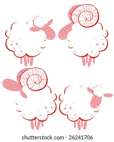 Vector illustration of stylized rams and sheep