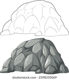 Vector illustration of a stylized rock formation, showcasing detailed textures and shading. Ideal for educational and design projects