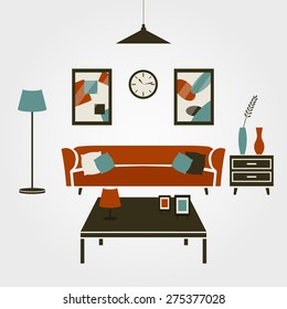 Vector Illustration: Stylized Room Interior with Modern Furniture
