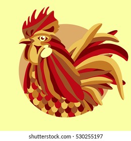 Vector illustration - Stylized Rooster in a circle