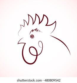 Vector illustration of stylized rooster on white background. Chinese calendar for the year of fiery red rooster 2017. Rooster symbols. Logo company. Vector design.