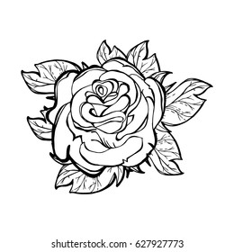 Vector illustration of a stylized rose, isolated. Tattoo, textile printing, image coloring book