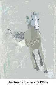 Vector Illustration of a  stylized running horse. Grunge background  .  Vector illustration.