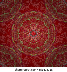 Vector illustration. The stylized vector seamless texture of green, red and orange elements.