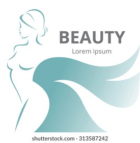 Vector illustration of a stylized silhouette of a beautiful girl isolated on white background