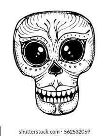 
vector illustration stylized skull. Demonic Tattoo, decorative printing on T-shirt, logo, gothic symbol