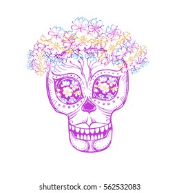 
vector illustration stylized skull. Demonic Tattoo, decorative printing on T-shirt, logo, gothic symbol