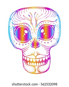 
vector illustration stylized skull. Demonic Tattoo, decorative printing on T-shirt, logo, gothic symbol
