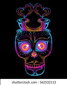 
vector illustration stylized skull. Demonic Tattoo, decorative printing on T-shirt, logo, gothic symbol