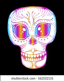 
vector illustration stylized skull. Demonic Tattoo, decorative printing on T-shirt, logo, gothic symbol