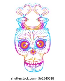 
vector illustration stylized skull. Demonic Tattoo, decorative printing on T-shirt, logo, gothic symbol