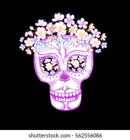 
vector illustration stylized skull. Demonic Tattoo, decorative printing on T-shirt, logo, gothic symbol