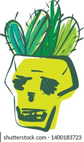 
Vector illustration, stylized skull of green and yellow flowers with cacti.