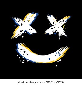 Vector illustration of stylized smiling eyes and mouth. Art in colored brush strokes.