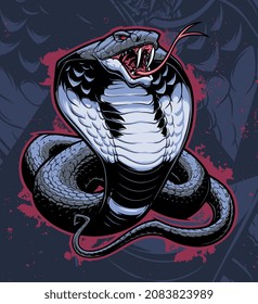 Vector illustration of stylized snake cobra on the dark blue abstract background.