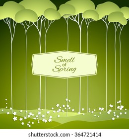 Vector illustration with stylized spring green trees