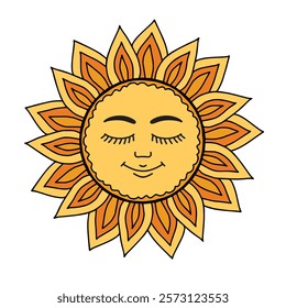 Vector illustration of stylized sun icon for Shrovetide or Maslenitsa Russian holiday. Folklore art, traditional symbol for Pancake week