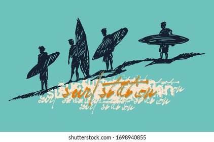 vector illustration of stylized surfers