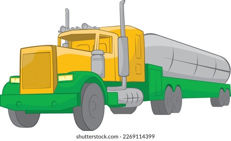 Vector illustration of stylized tank truck in green and yellow