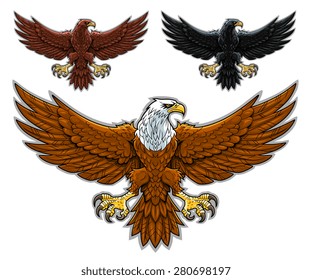 Vector illustration of stylized three flying eagles.