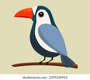 Vector illustration of a stylized Toucan bird sitting on a branch isolated on a flat background