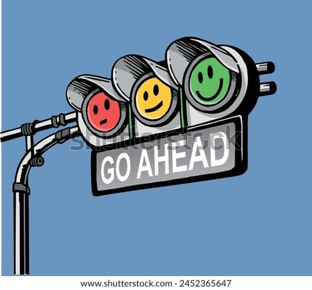 Vector illustration of stylized traffic light with minimalist faces. Art in a laid-back style.