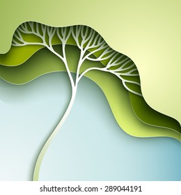 Vector illustration with stylized tree in gradation of green