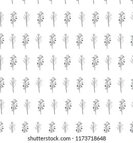 Vector illustration. Stylized trees silhouettes background. Vector seamless pattern. Fabric print element. Paper design.